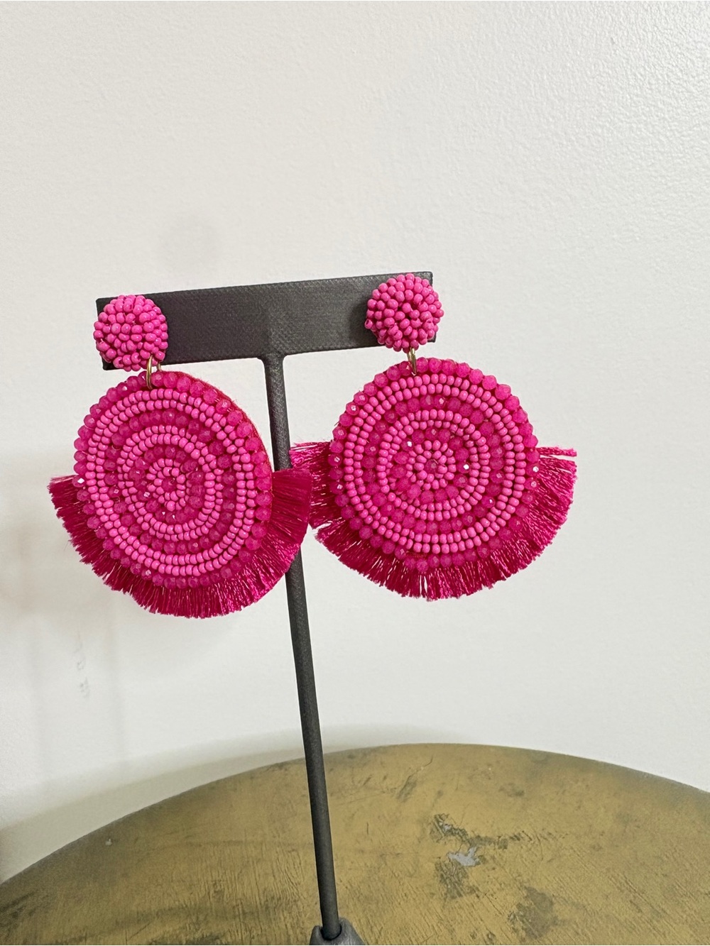 Vibrant Fuchsia Beaded Fringe Earrings